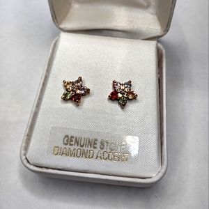 18k gold over sterling with diamond accent star gem stud earrings